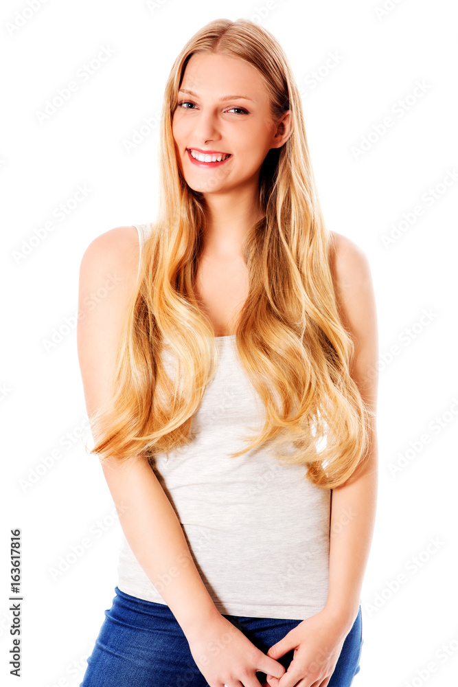 Beautiful young woman with gorgeous hairstyle.