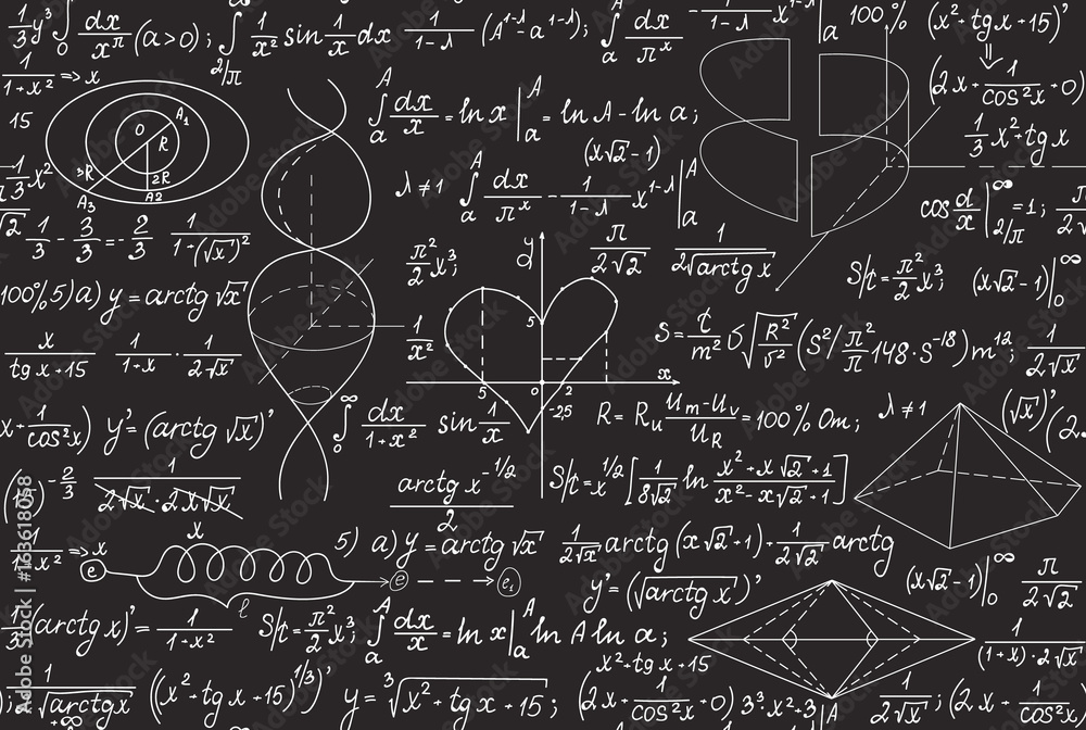 Mathematical vector seamless pattern with handwritten geometrical plots, formulas and calculations. Endless texture. You can use any color of background Mathematical vector seamless pattern with handwritten geometrical plots, formulas and calculations. Endless texture. You can use any color of background