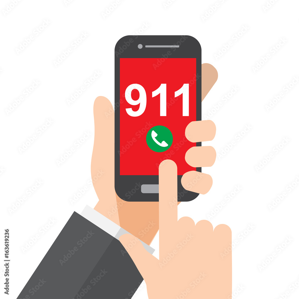 call police , emergency , ambulance , hand holds smartphone. vector illustration.