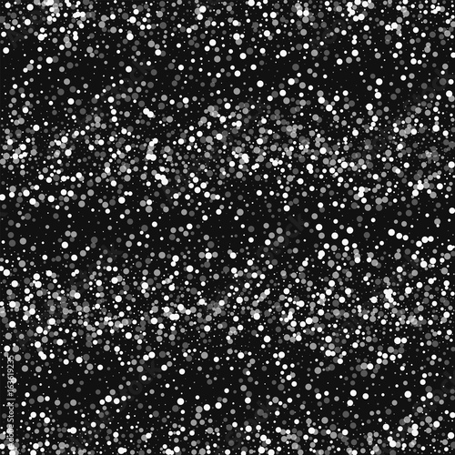 Random falling white dots. Scatter horizontal lines with random falling white dots on black background. Vector illustration.