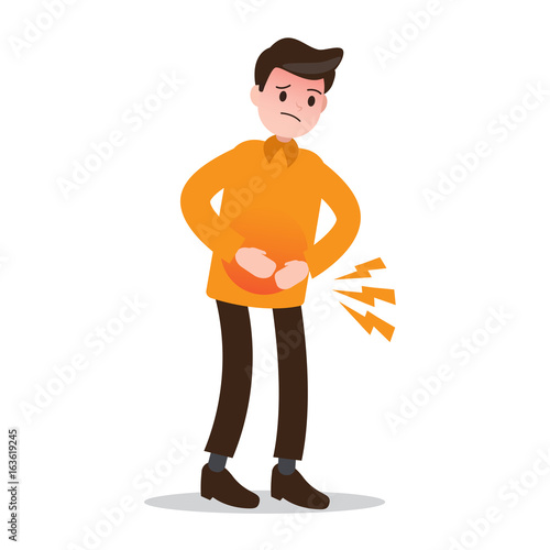 stomachache. male character with health problem. vector illustration.
