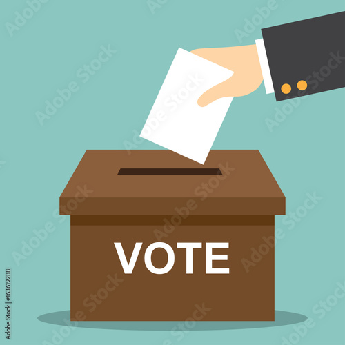 vote , election. hand putting paper in the ballot box. democracy vector illustration.