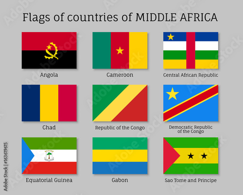 Middle Africa countries flag set. Flat distinctive emblem, flown in the position of citizens honour, bright poster. Illustration on white background photo