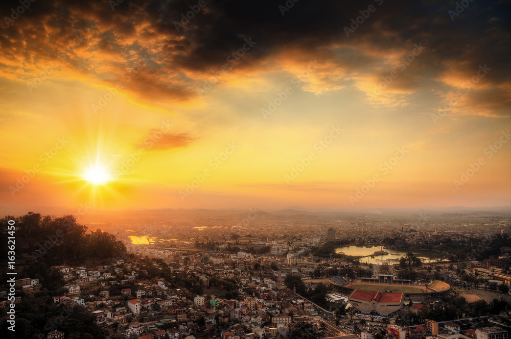 Beautiful cityscape panorama of Antananarivo, Madagascar, at sunset