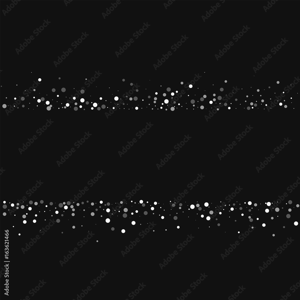 Random falling white dots. Scatter lines with random falling white dots on black background. Vector illustration.