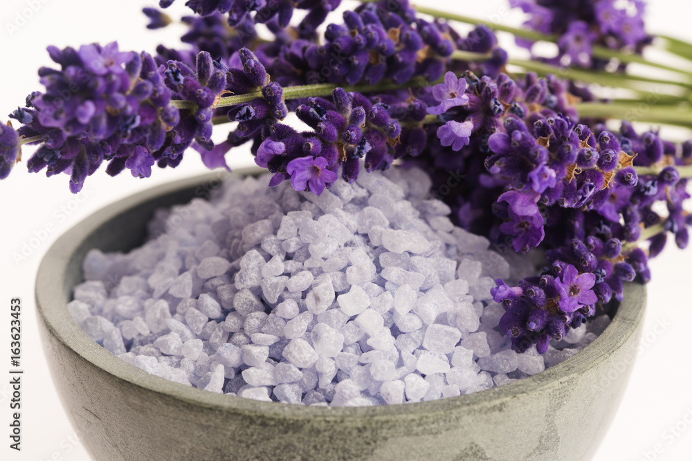 lavender bath salt and some fresh lavender lavender bath salt and some fresh lavender