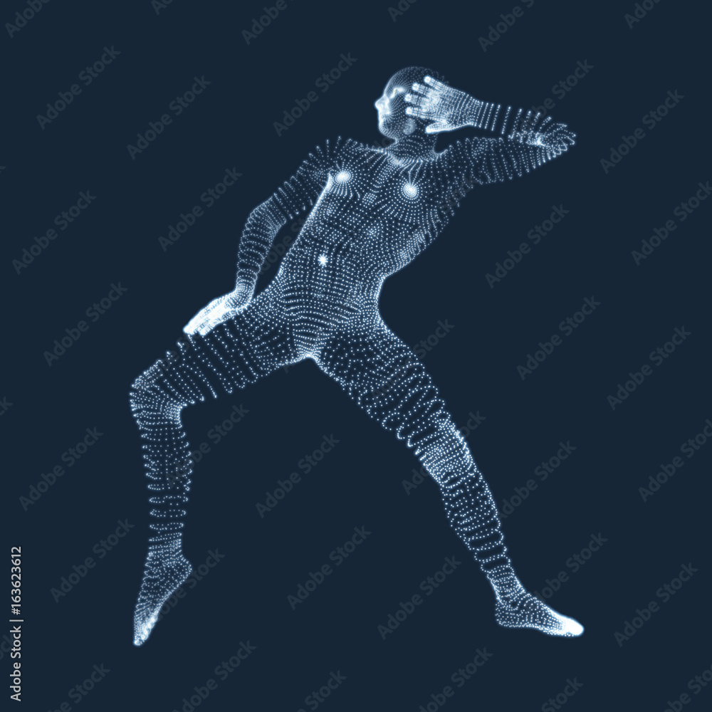 Fototapeta premium Man is Posing and Dancing. Silhouette of a Dancer. A Dancer Performs Acrobatic Elements. Sports Сoncept. 3D Model of Man. Human Body. Sport Symbol. Design Element. Vector Illustration.