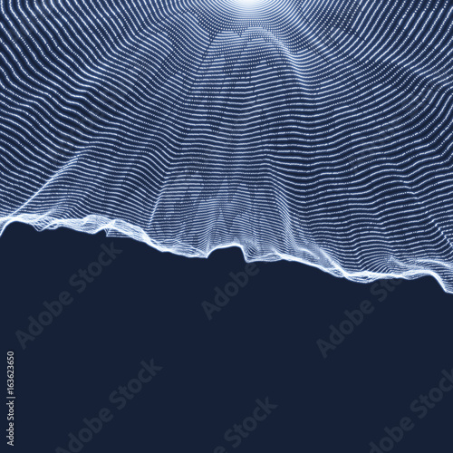 Array with Dynamic Particles. 3D Technology Style. Abstract Background. Vector Illustration.