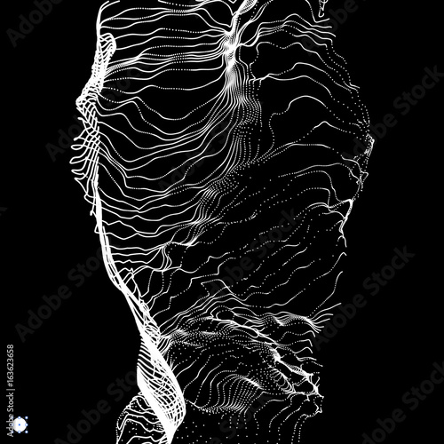 Array with Dynamic Particles. 3D Technology Style. Abstract Background. Vector Illustration.