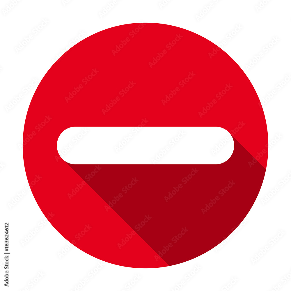 Minus sign flat round red icon, button with long shadow. Vector EPS10 Minus sign flat round red icon, button with long shadow. Vector EPS10