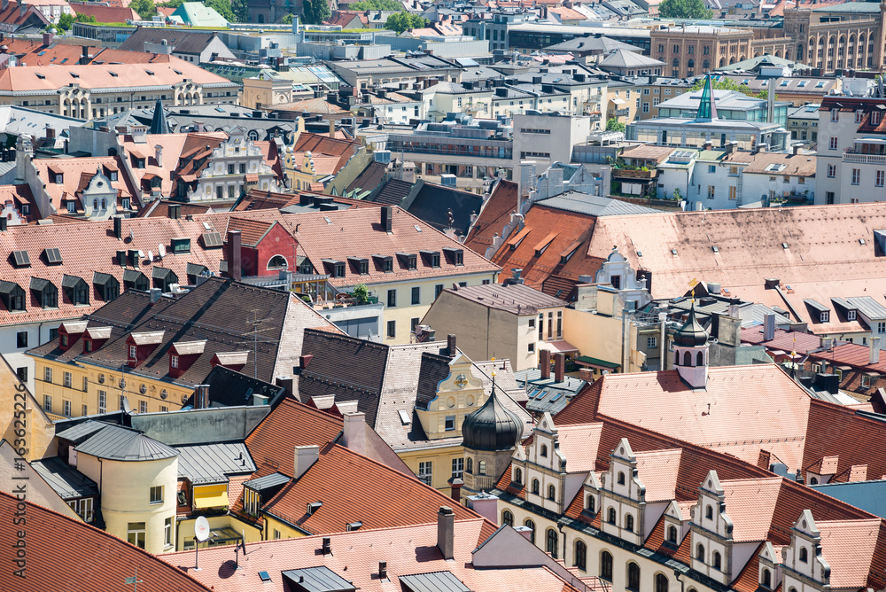 Scenic aerial panorama of the Old Town of Munich, Germany