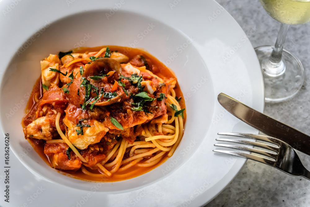 Seafood spaghetti marinara italian Seafood spaghetti marinara italian