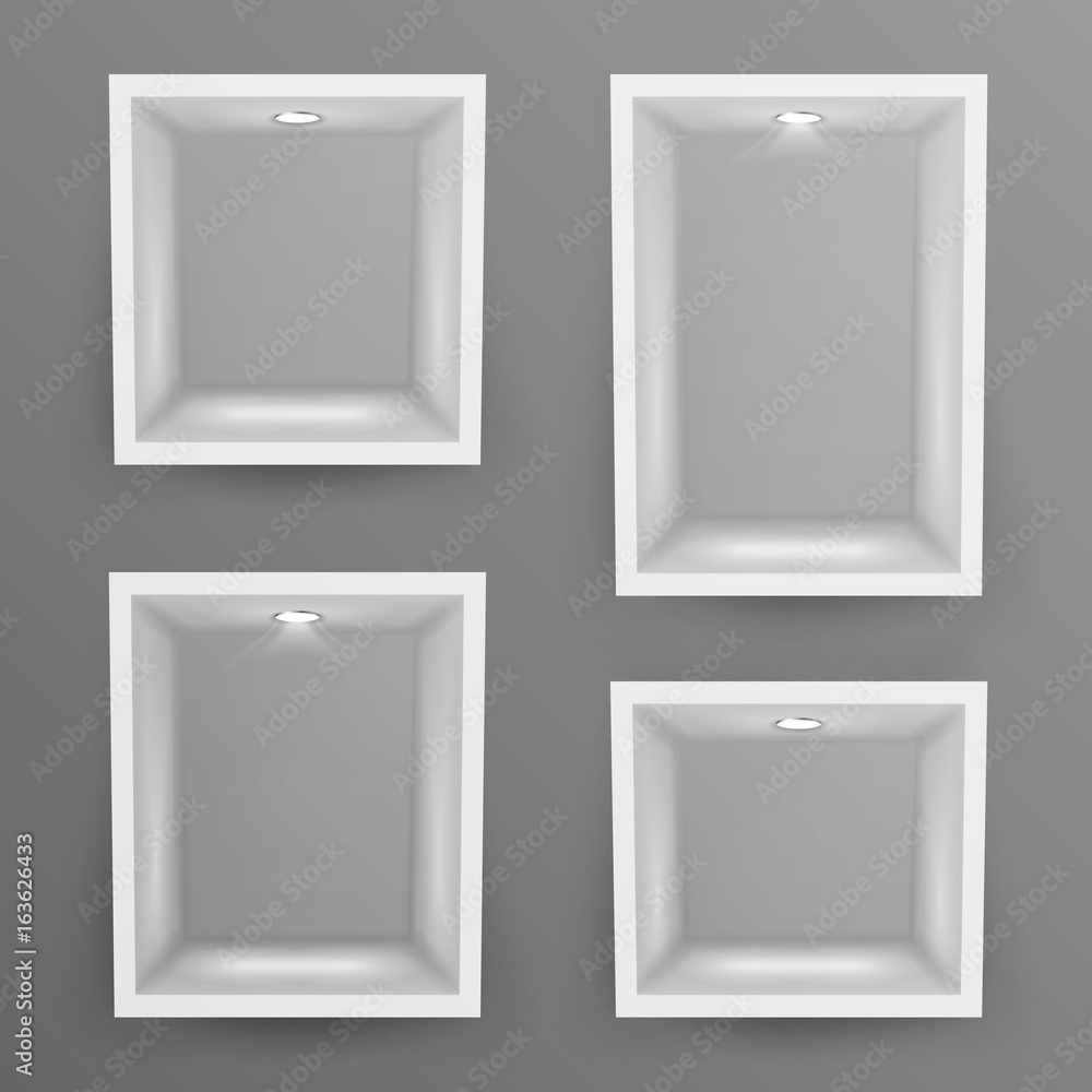 Empty Show Window, Niche Set Vector. Abstract Clean Shelf, Niche ...