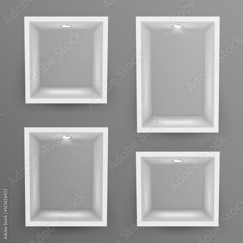 Empty Show Window, Niche Set Vector. Abstract Clean Shelf, Niche, Wall Showcase. Good For Exhibit, Presentations, Display Your Product.