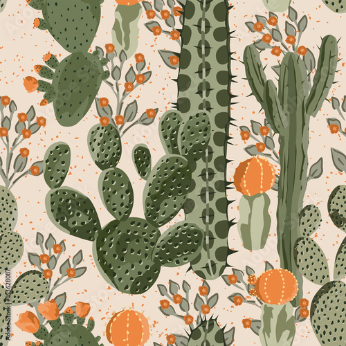 Cacti seamless and flowers
