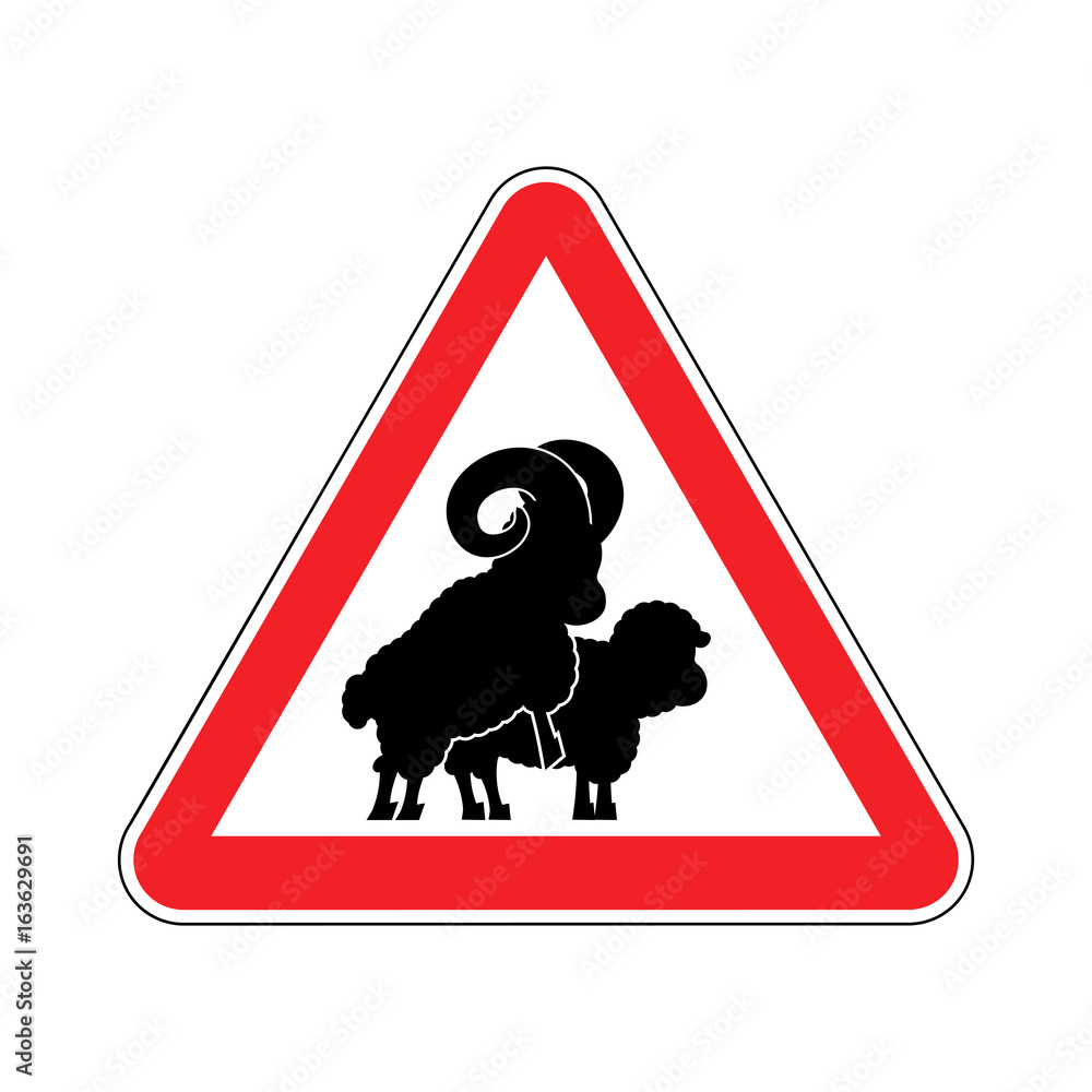 Attention sheep sex. warning ram intercourse. Red prohibitory sign vector  de Stock | Adobe Stock