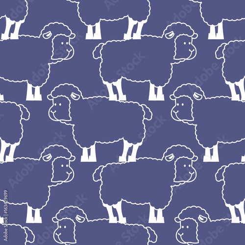 Sheep pattern. ewe ornament. Flock of sheeps. Farm animal background. Texture for baby cloth