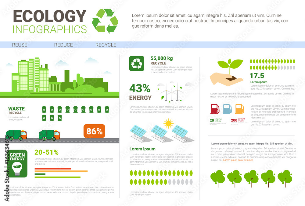Ecology Infographic Banner Recycle Waste Sorting Garbage Concept Environmental Protection Vector Illustration