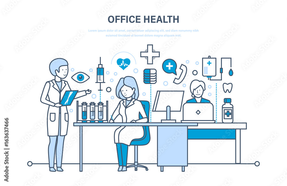 Healthcare system, office health, working atmosphere and health of employees. Healthcare system, office health, working atmosphere and health of employees.