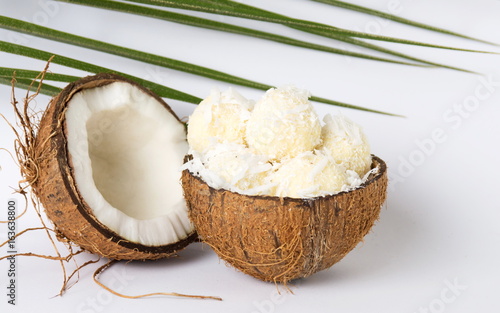 Coconut ice cream in a coco shell