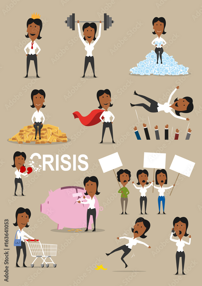 Successful businesswoman activities cartoon set Successful businesswoman activities cartoon set