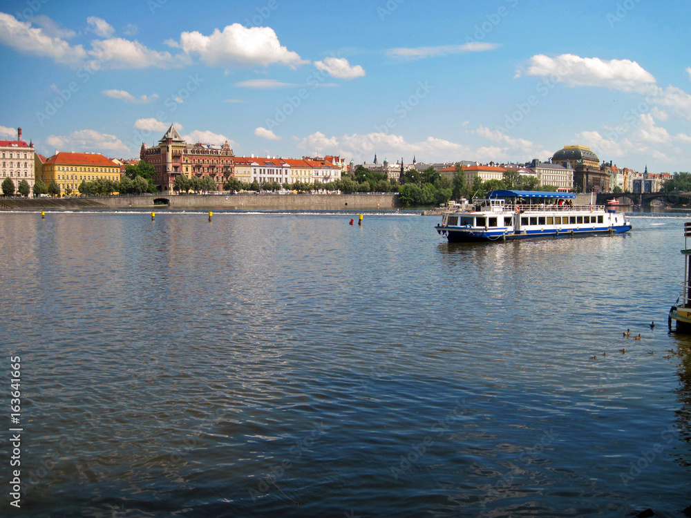 River vitava, ferry on the river, Prague