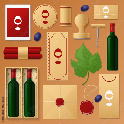 Wine Shop Corporate Identity Template Set. Winemaking Stationary Mockup. Personal Branding. Vector illustration photo