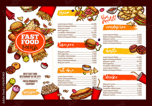 Fast food restaurant menu brochure template design