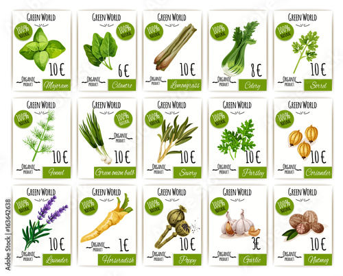 Herb and spices tag or price label set design