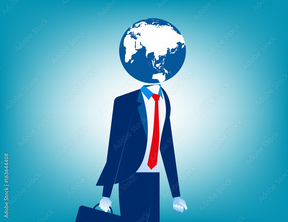 Businessman with globe on head. Concept business vector illustration. Businessman with globe on head. Concept business vector illustration.