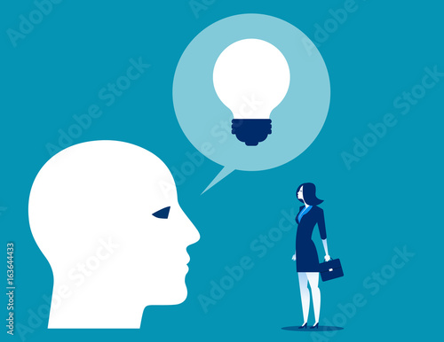 Talking businesswoman for ideas. Concept business vector illustration. photo