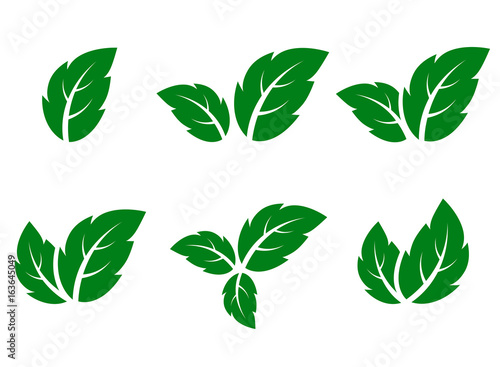 green leaf icons set