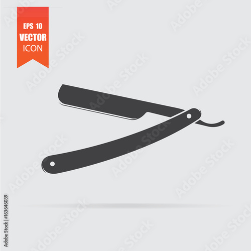 Straight razor icon in flat style isolated on grey background.