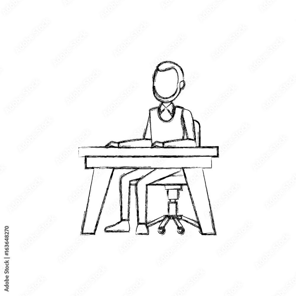 business man sitting computer working desk business man sitting computer working desk