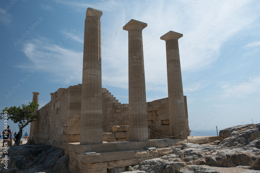 Ruins of an ancient Greek temple on Lindos Acropolis. Dodecanese Islands, Greek Islands, Greece, Europe