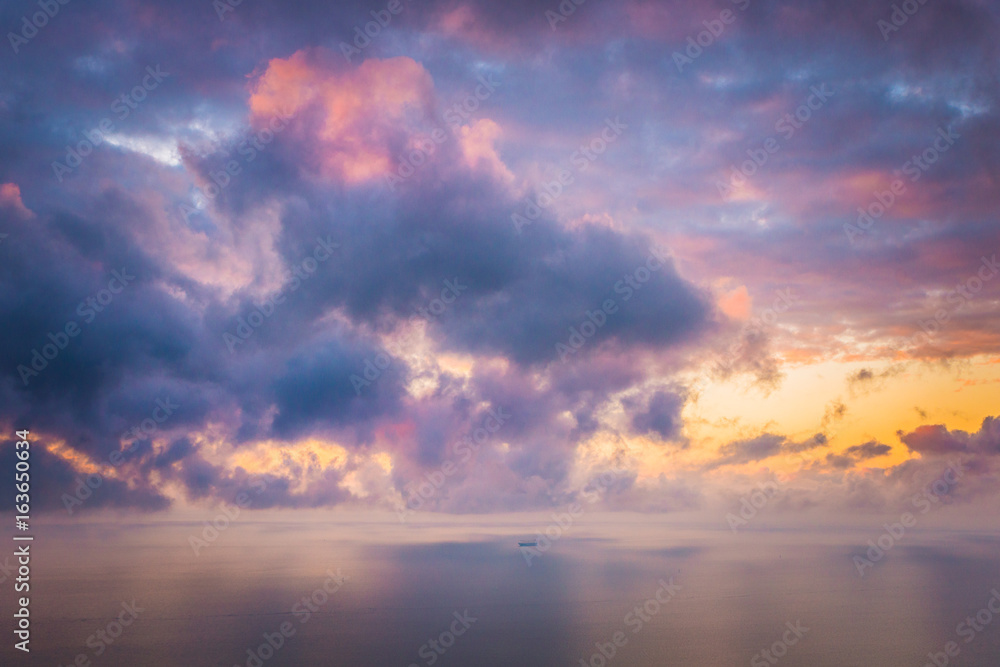 Colorful cumulus clouds at sunset over Port Phillip Bay