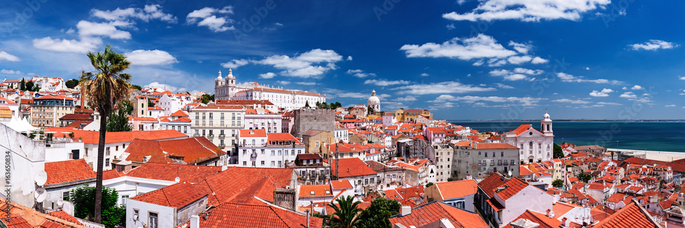 Panoramic view of the Alfama, the oldest district of Lisbon. Portugal