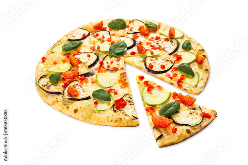 Vegetarian pizza with aubergines and zucchini