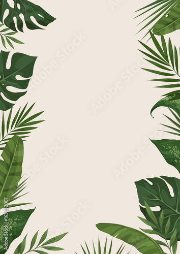 Vector frame with different tropical leaves. Trendy   oncept of the jungle for the design of invitations  greeting cards and poster