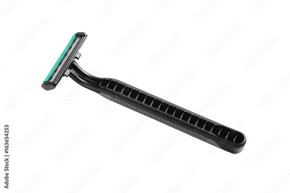 Disposable plastic shaving razor on white background Disposable plastic shaving razor on white background