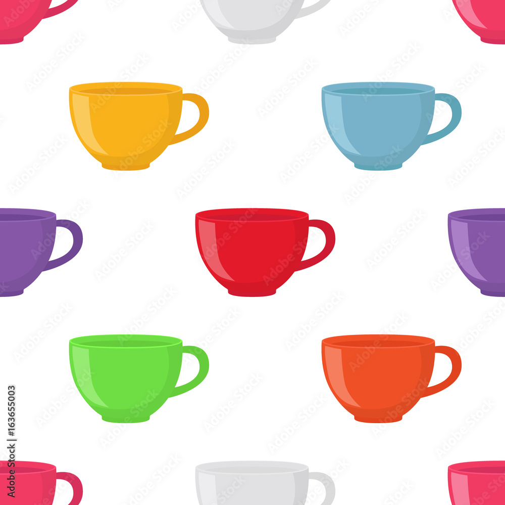 Seamless pattern of tea cup in cartoon flat style. Vector illustration