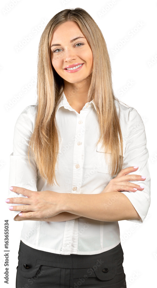 Portrait of happy smiling young business woman isolated over white background Portrait of happy smiling young business woman isolated over white background