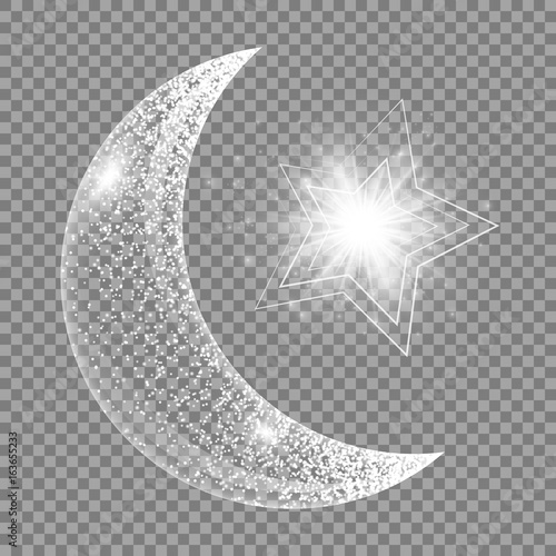 Ramadan kareem pattern. Twinkle background with abstract light, a crescent and star.
