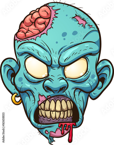 Cartoon zombie head. Vector clip art illustration with simple gradients. All in a single layer. 
