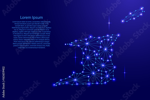 Trinidad and Tobago map of polygonal mosaic lines network, rays and space stars of vector illustration.