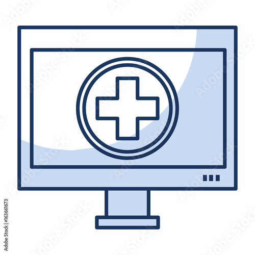 computer display with medical app vector illustration design