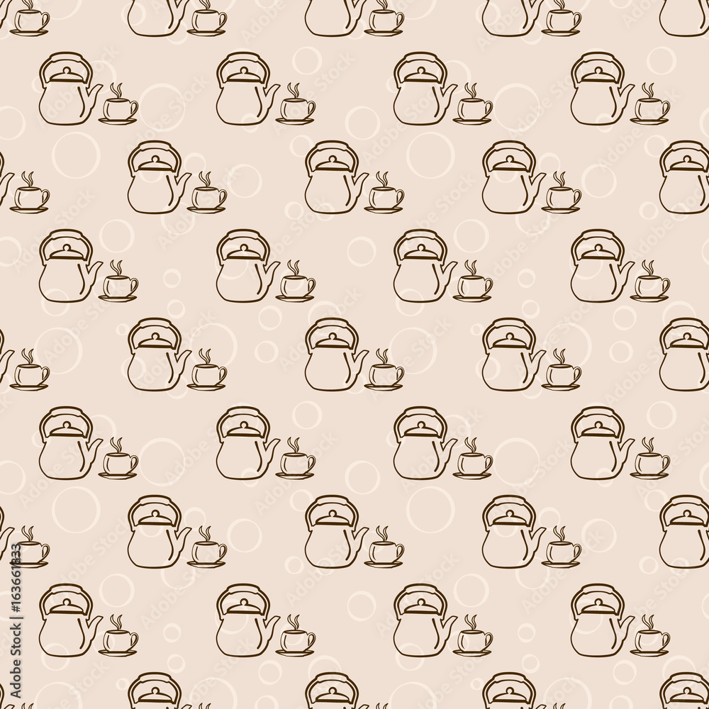 A kettle and a cup. Seamless background. A kettle and a cup. Seamless background.