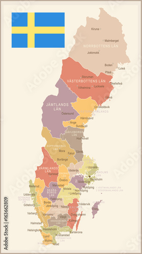 Billede på lærred Sweden - vintage map and flag - illustration