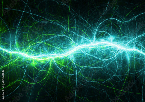 Cyan and green lightning, abstract electrical background