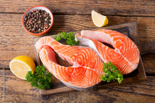 fresh salmon steaks photo